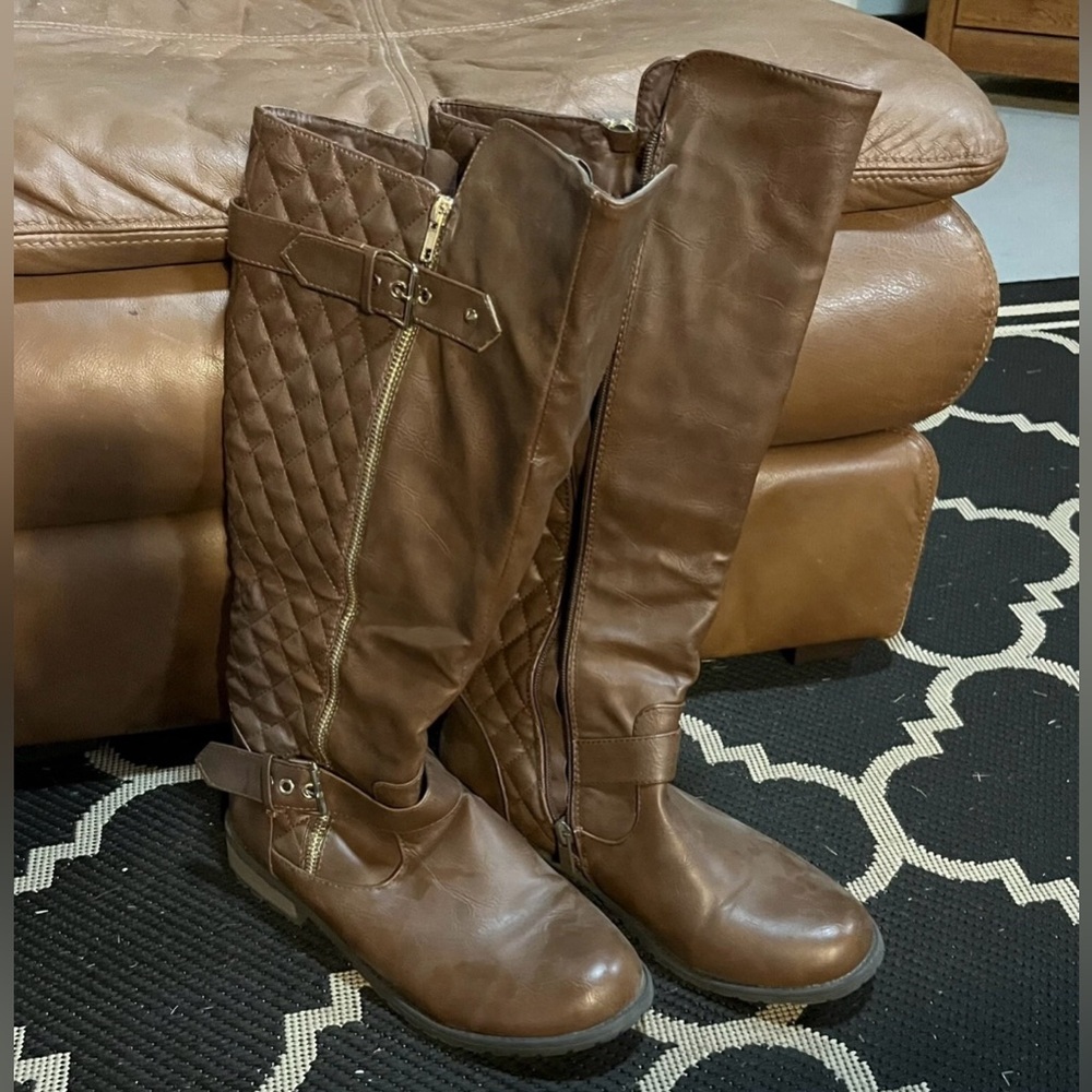 Forever Link Tan Quilted Over the Knee Boots
